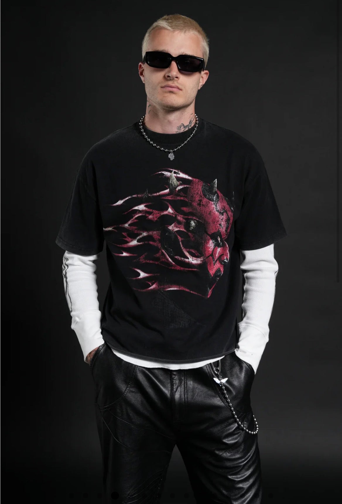 Sith Inferno Grunge Mid Legngth Raw Hem Tee